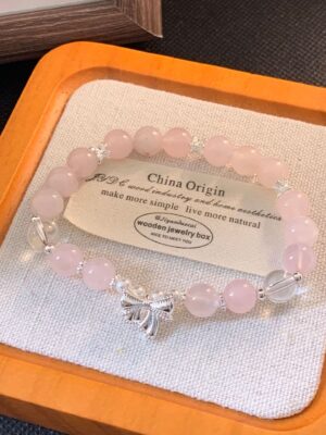 Simple natural pink crystal bow peach pink love bracelet